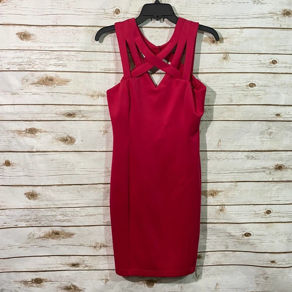 Guess Los Angeles Women's Red Sleeveless V-Neck Mini Dress Size 4 - Picture 1 of 6